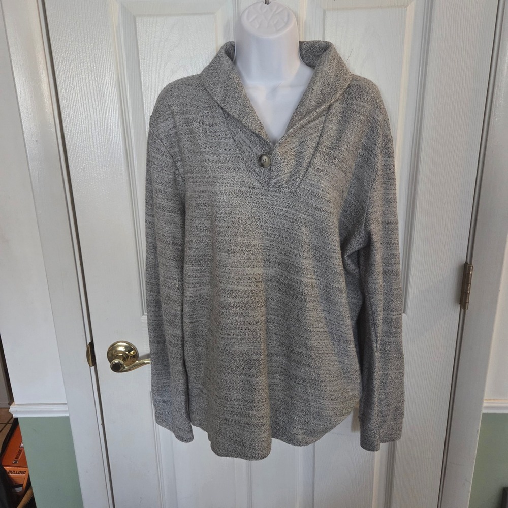 Marine Layer Men S Grey Space Dye Shawl Collar Button Pullover Sweater Fisherman